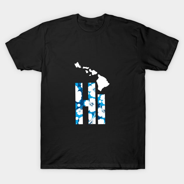 Hawaii Hi Hibiscus Blues T-Shirt by KevinWillms1